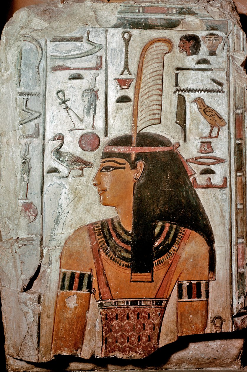 Arte do Egipto: Túmulo de Sethi I (KV 17). Maat, deusa da verdade e da justiça e hieróglifos de Egyptian 19th Dynasty