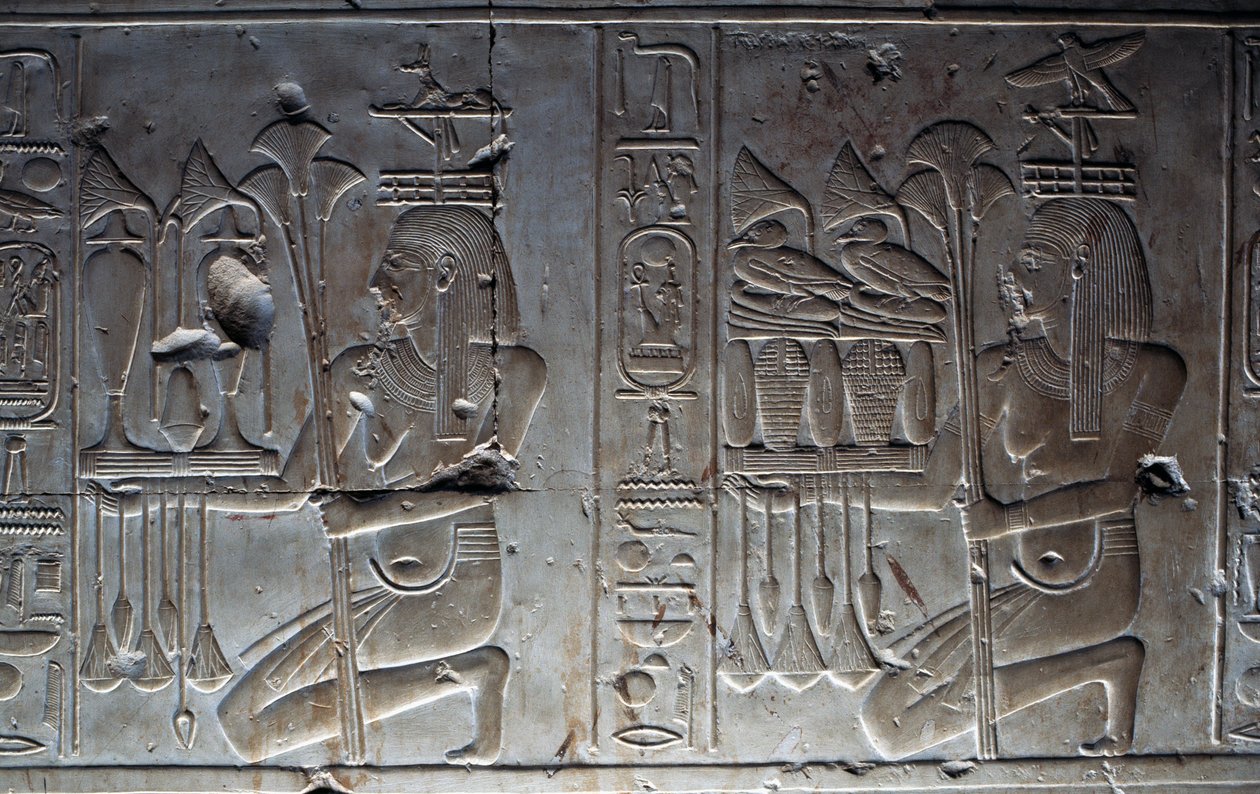 Baixo-relevo, Templo de Seti I, ou Grande Templo de Abydos, Abydos, Egipto, civilização egípcia, Novo Reino, Dinastia XIX de Egyptian 19th Dynasty