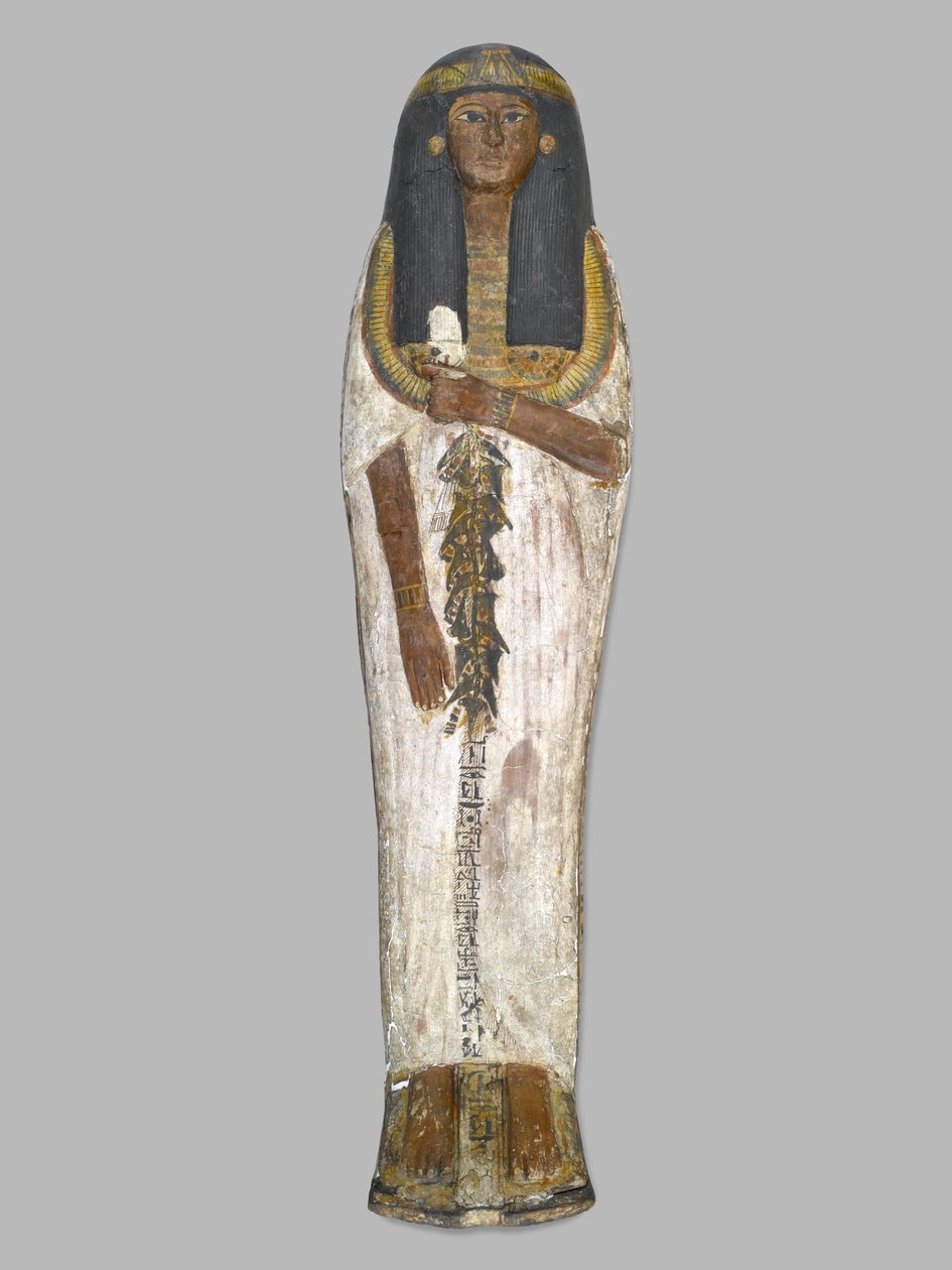 Caixão da Senhora da Casa, Weretwahset, reinscrito para Bensuipet, encontrado em Tebas, Novo Reino, c.1292-1190 aC (madeira pintada) (ver também 293507) de Egyptian 19th Dynasty