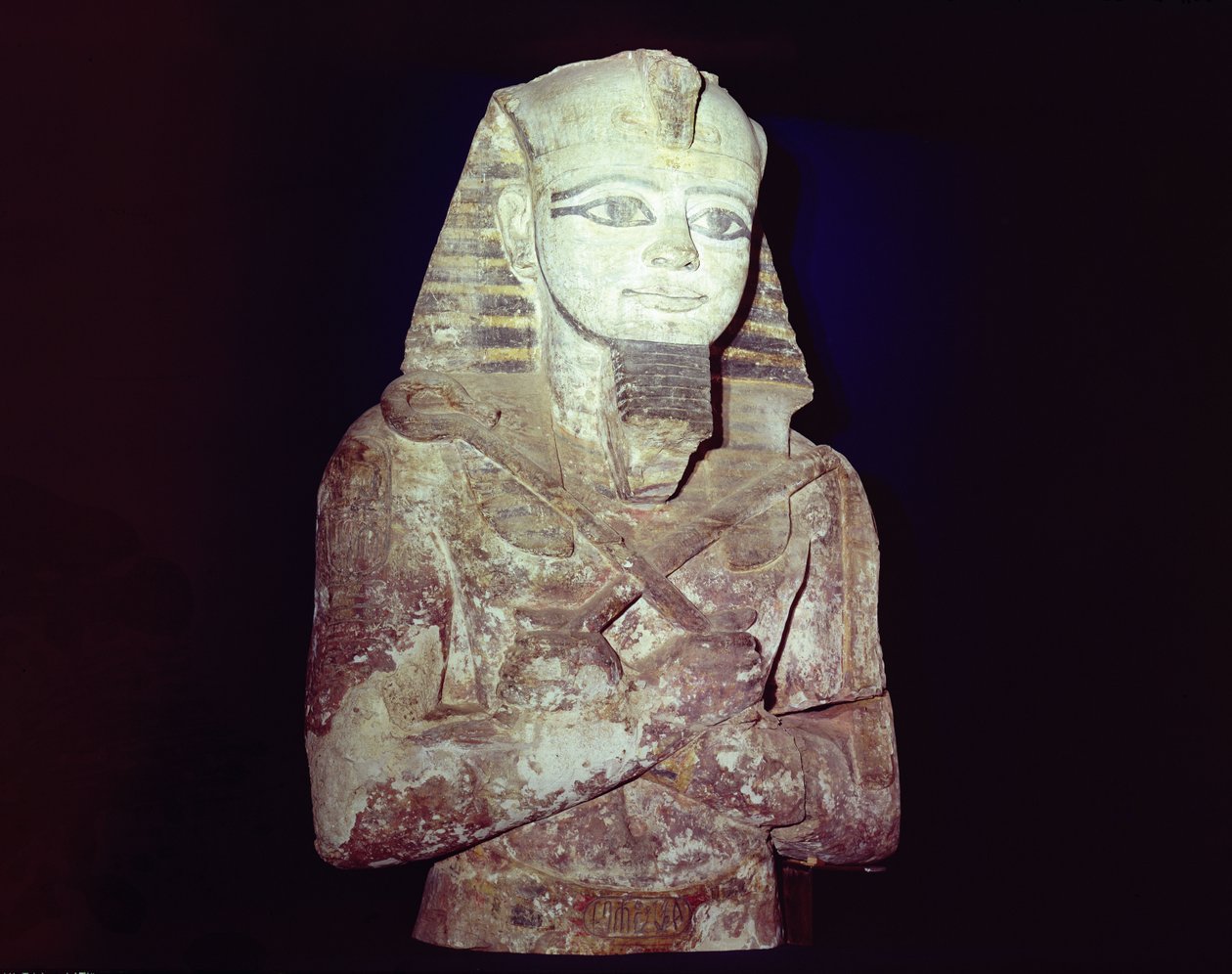 Colosso de Ramesses II (1279-1213 AC) detalhe de um pilar de Osiride, do Templo de Gerf Hussein, Núbia, Novo Reino (arenito) de Egyptian 19th Dynasty