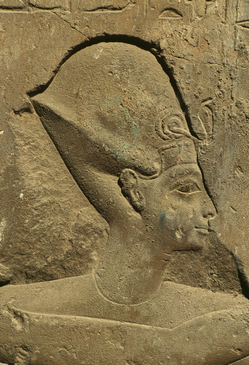 Detalhe de um relevo representando a cabeça de um faraó (pedra) de Egyptian 19th Dynasty