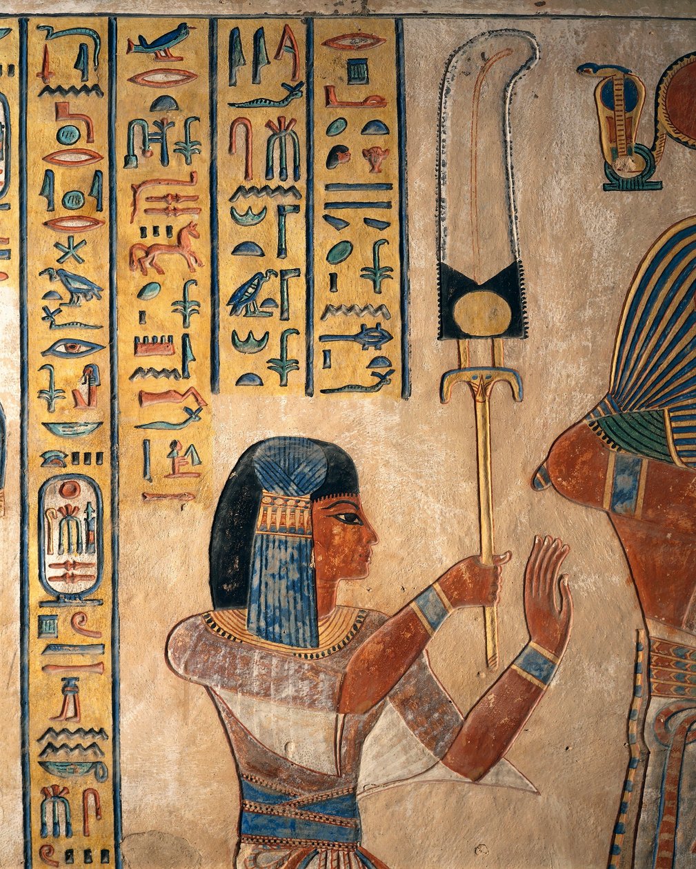 Egipto, Luxor, antiga Tebas, Vale das Rainhas. Túmulo de Amon Khopechef, filho de Ramsés II príncipe segurando flabelo (leque) de Egyptian 19th Dynasty