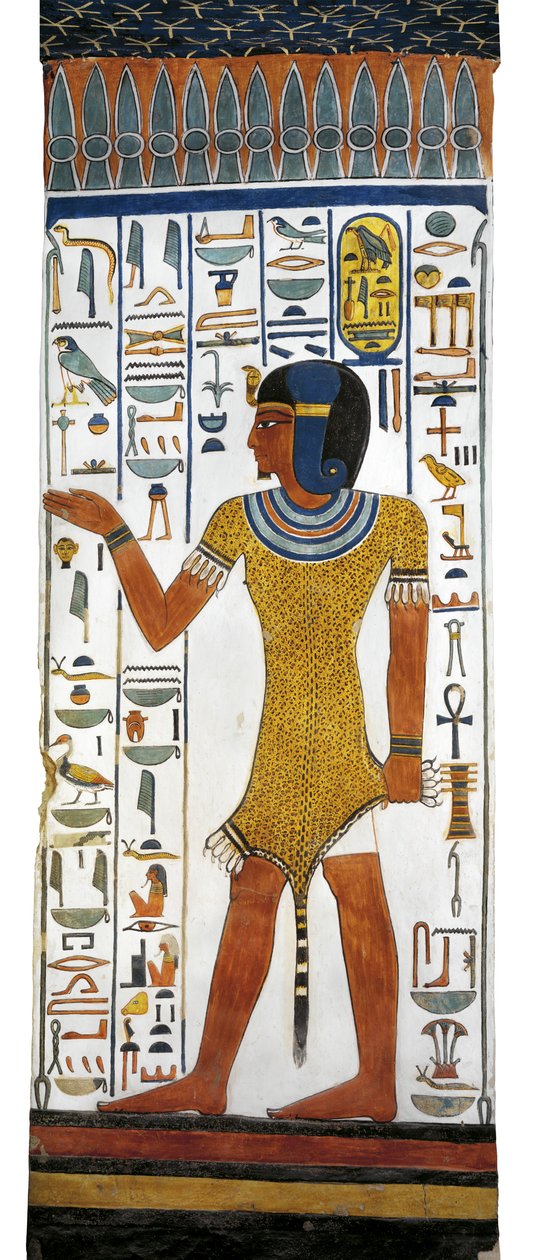 Egipto, Tebas, Luxor, Vale das Rainhas, Túmulo de Nefertari, pintura mural sobre pilar na câmara de enterro da 19ª dinastia de Egyptian 19th Dynasty