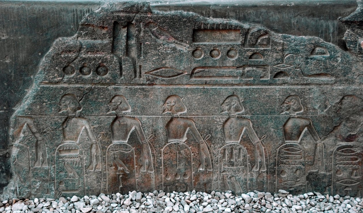 Antiguidade egípcia: detalhe de um relevo decorando os emblemas dos territórios conquistados pelo faraó Ramsés II (1292-1186 a.C.). Templo de Luxor. East Bank (Tebas), Egito. de Egyptian 19th Dynasty