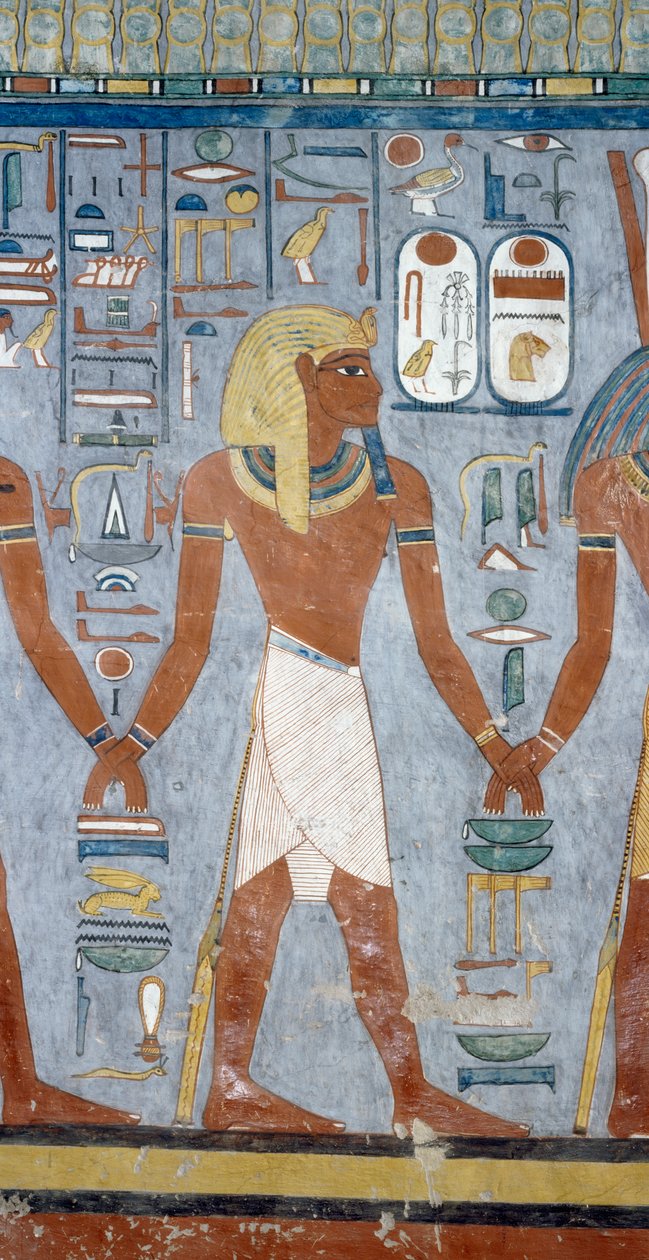 Figura masculina, detalhe de afrescos em câmara funerária do Túmulo de Ramesses I, Vale dos Reis, Luxor, Tebas (Lista do Património Mundial da Unesco de Egyptian 19th Dynasty
