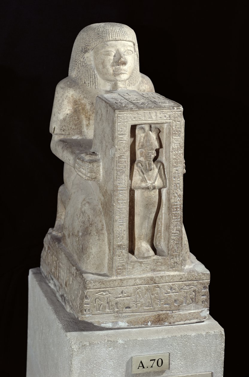 Estátua naoforosa do escriba real, Seti, com Osiris no naos, Novo Reino, c.1279-1213 aC (calcário) de Egyptian 19th Dynasty