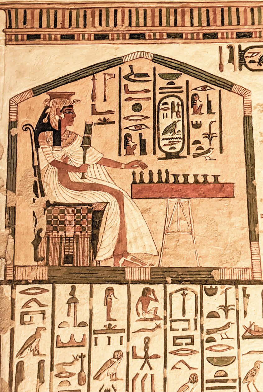 Nefertari tocando senet (pintura de parede) de Egyptian 19th Dynasty