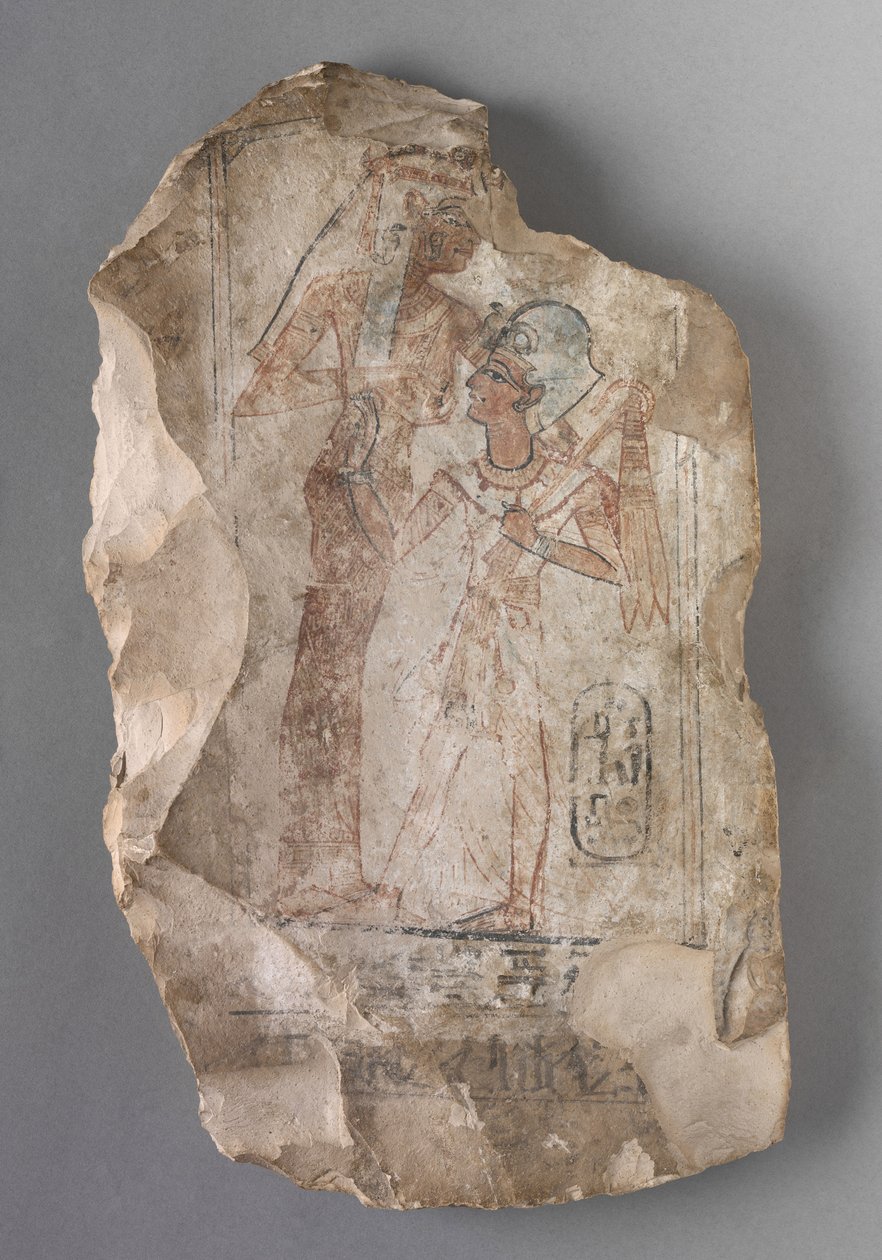 Ostracon: Ramsés II, sugado por uma deusa, c.1279-1213 aC de Egyptian 19th Dynasty