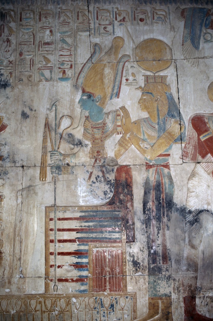 Relevo pintado, capela de Osíris, Templo de Seti I de Egyptian 19th Dynasty