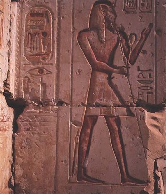 Faraó, relevo de pedra do templo de Ramsés II, c.1298 aC de Egyptian 19th Dynasty