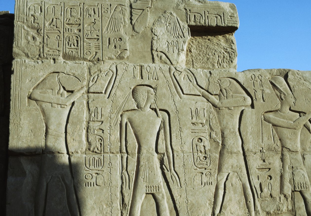Cena de purificação, relevo, Templo de Amon, complexo de templos de Karnak (Lista do Património Mundial da UNESCO de Egyptian 19th Dynasty