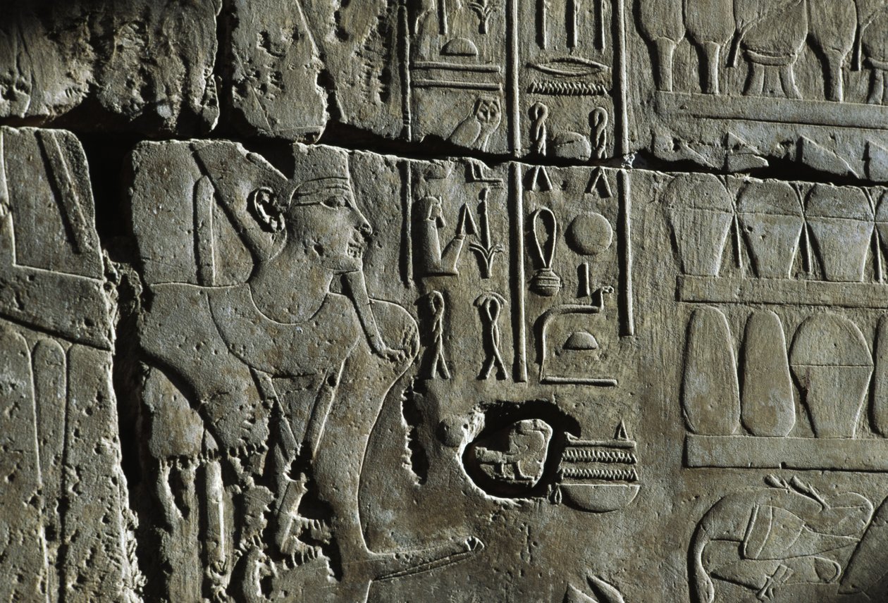 Relevo, Templo de Amon, Luxor, antiga Tebas (Lista do Património Mundial da UNESCO de Egyptian 19th Dynasty