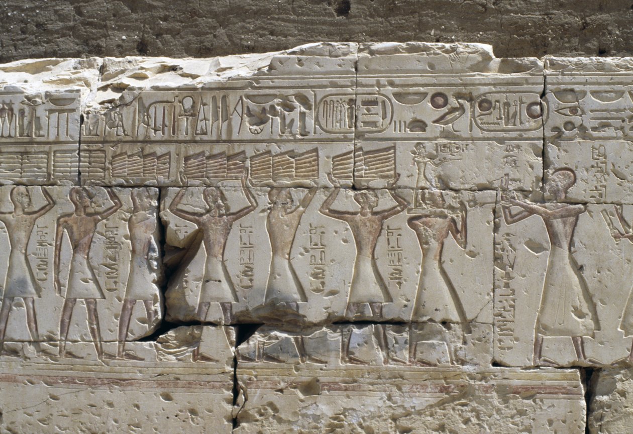 Relevo, Templo de Ramsés II, Abydos, Egipto, Civilização egípcia, Novo Reino, Dinastia XIX (foto) de Egyptian 19th Dynasty