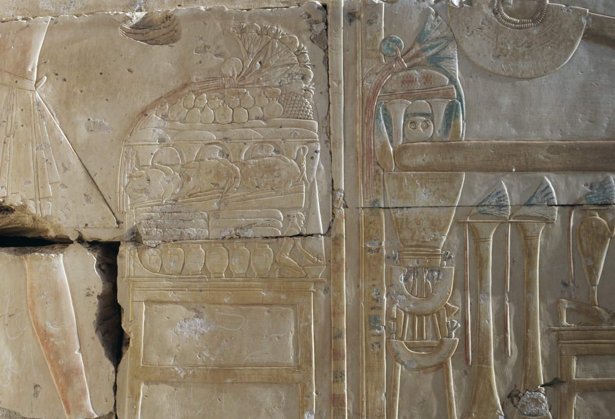 Relevo, Templo de Ramsés II, Abydos, Egito, Civilização egípcia, Novo Reino, Dinastia XIX (foto) de Egyptian 19th Dynasty