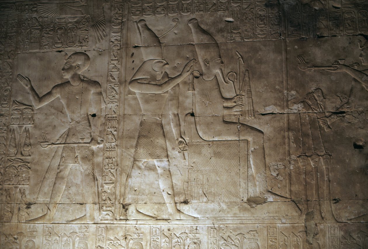 Relevo, Templo de Seti I, Abydos, Egito, civilização egípcia, Novo Reino, Dinastia XIX (foto) de Egyptian 19th Dynasty