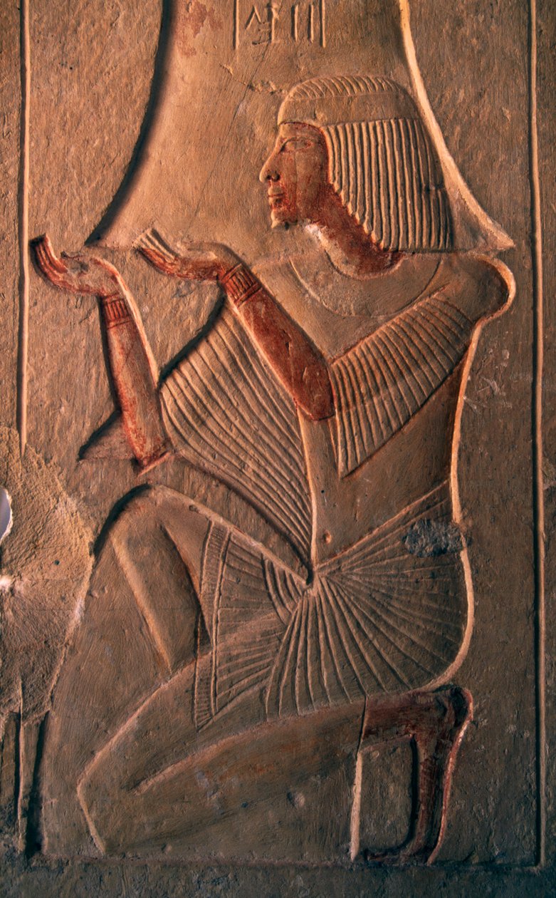 Relevo representando uma figura adoradora, túmulo de Leteya, Saqqara, Egipto, civilização egípcia, Novo Reino, Dinastia XIX de Egyptian 19th Dynasty