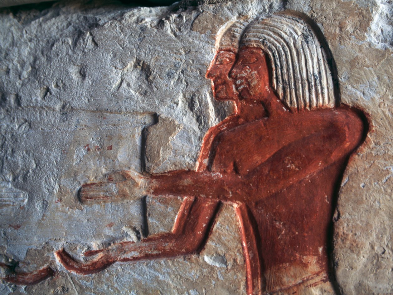 Relevo representando carregadores, túmulo de Leteya, Saqqara, Egipto, civilização egípcia, Novo Reino, Dinastia XIX de Egyptian 19th Dynasty