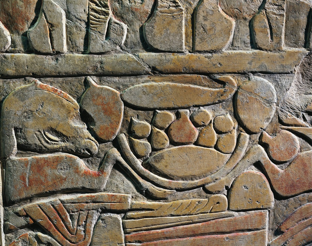 Relevo representando oferendas de alimentos às divindades, de Abydos de Egyptian 19th Dynasty