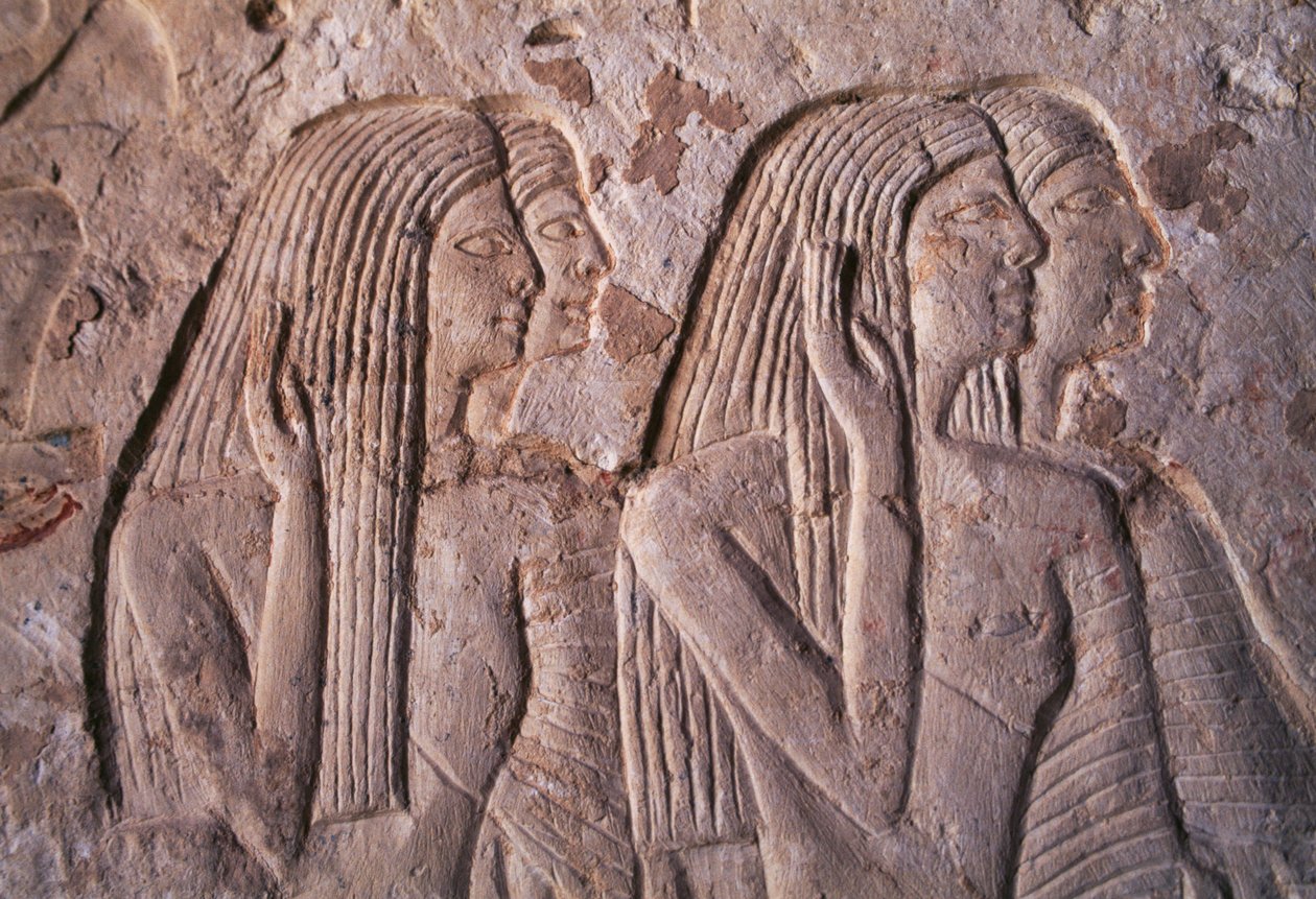 Relevo representando um grupo de mulheres, túmulo de Leteya, Saqqara, Egipto, civilização egípcia, Novo Reino, Dinastia XIX de Egyptian 19th Dynasty