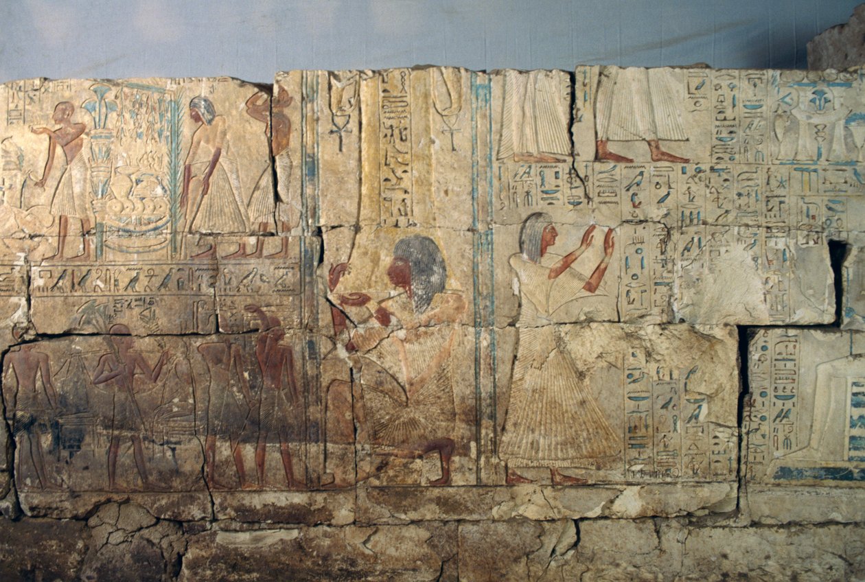 Relevo do túmulo de Netcherouymes, alto funcionário de Ramsés II, Saqqara, Egipto, Civilização Egípcia, Novo Reino, Dinastia XIX de Egyptian 19th Dynasty