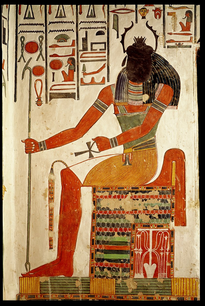 O deus, Khepri, do túmulo de Nefertari, Novo Reino (pintura de parede) de Egyptian 19th Dynasty