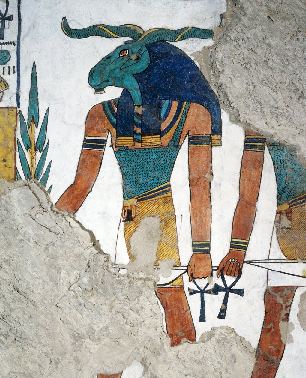 O mensageiro com cabeça de carneiro, terceira porta do Reino de Osíris, capítulo 144 do Livro dos Mortos, fresco, câmara funerária, Túmulo de Nefertari (QV66), Vale das Rainhas, Tebas. Civilização egípcia, Reino Novo, Dinastia XIX. de Egyptian 19th Dynasty