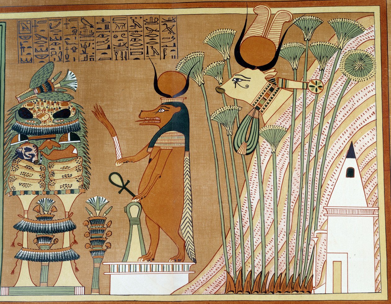 Thoueris e Hathor no papiro. O Colégio é semelhante ao papiro de Ani, de Tebas de Egyptian 19th Dynasty