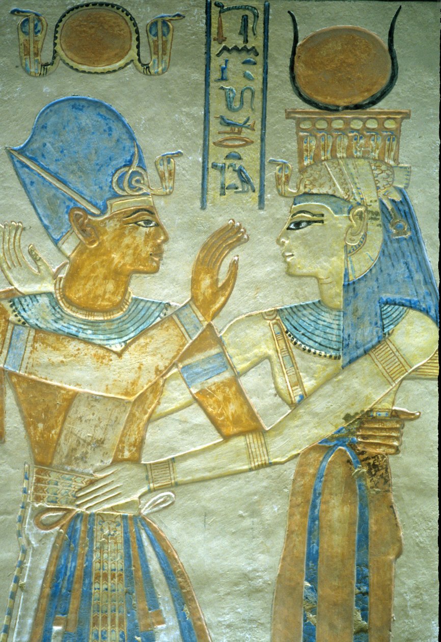Antigo Egipto, Ramsés III abraça Isis, Amon hir Khopshef tumba de Egyptian 20th Dynasty