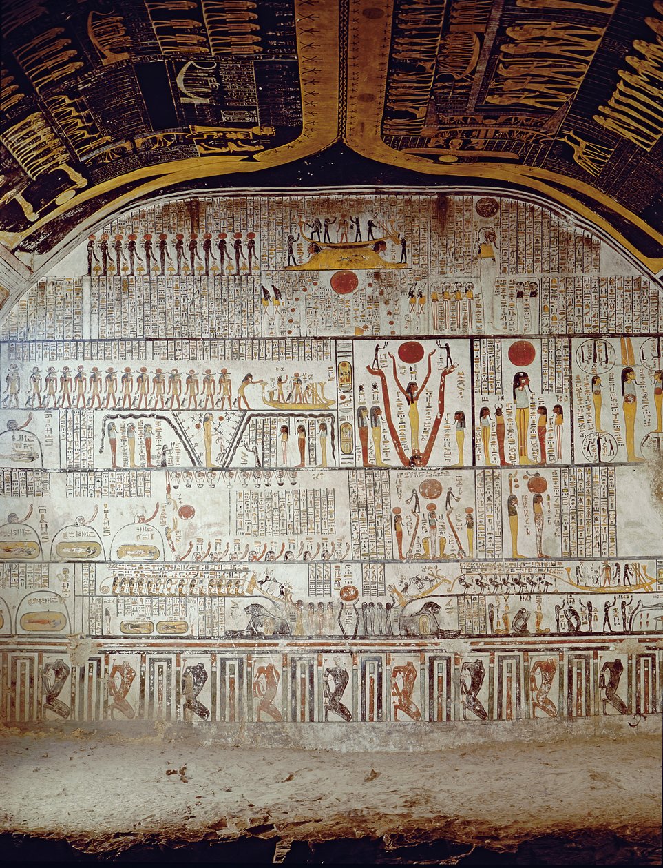 Detalhe do Livro da Terra, da câmara sepulcral do Túmulo de Ramesses VI (r.1143-1136 a.C.) Novo Reino (pintura de parede) de Egyptian 20th Dynasty