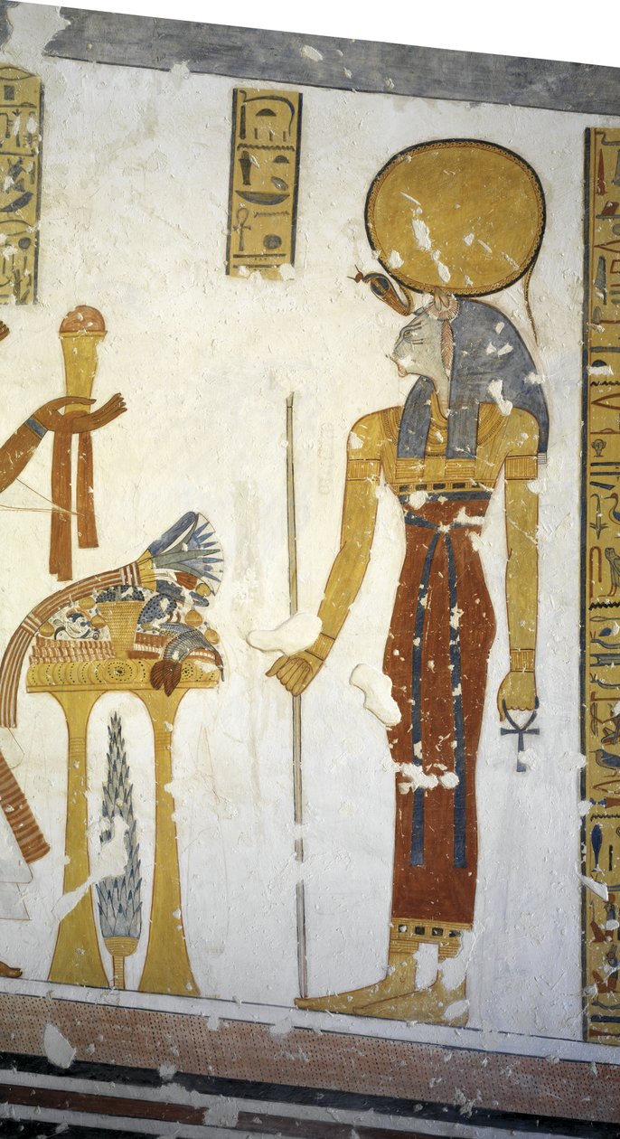 Egipto, Tebas, Luxor, Vale dos Reis, Túmulo do Príncipe Mentuherkhepeshef, pintura mural da deusa Bastet, 20ª dinastia de Egyptian 20th Dynasty