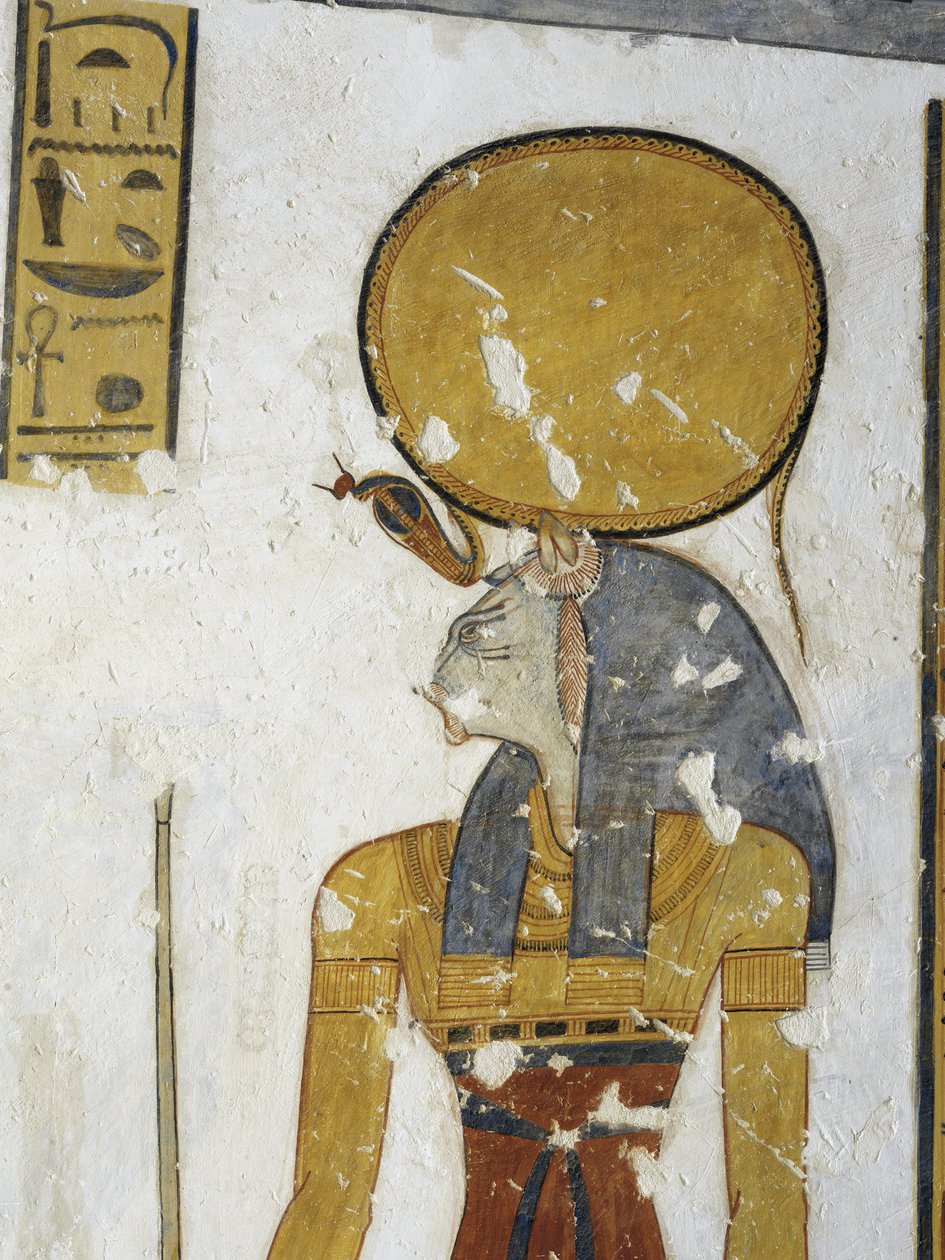 Egipto, Tebas, Luxor, Vale dos Reis, Túmulo do Príncipe Mentuherkhepeshef, pintura mural da deusa Bastet, 20ª dinastia de Egyptian 20th Dynasty