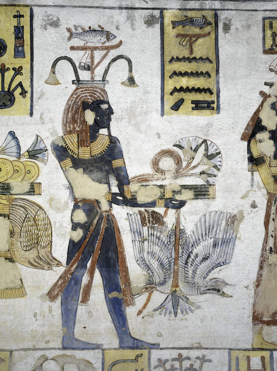 Egito, Tebas, Luxor, Vale dos Reis, Túmulo de Ramsés III, pintura mural de oferendas rituais, da vigésima dinastia de Egyptian 20th Dynasty