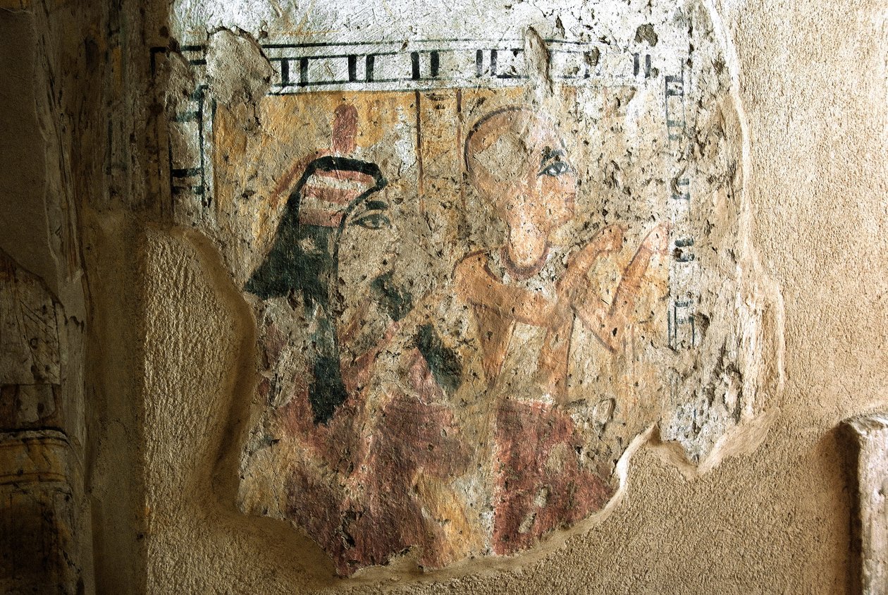 Antiquidade egípcia: representação de Shuroy e sua esposa em adoração. Pintura da Tumba de Shuroy (TT13). 20ª dinastia. 1190-1077 AC Necropole de Dra Abu el-Naga, Cisjordânia de Luxor, Egito. de Egyptian 20th Dynasty