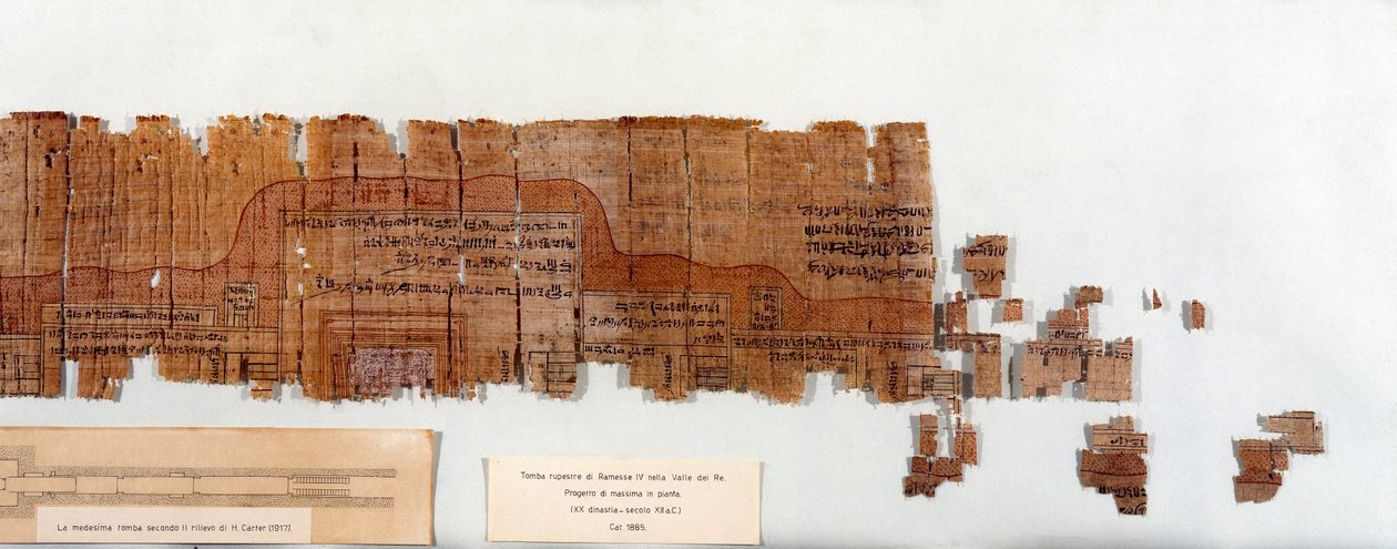 Antiquite egípcia: papiro representando o plano do túmulo do faraó Ramsés IV (1154-1143 a.C.) 20ª dinastia. Turim, museu egípcio de Egyptian 20th Dynasty