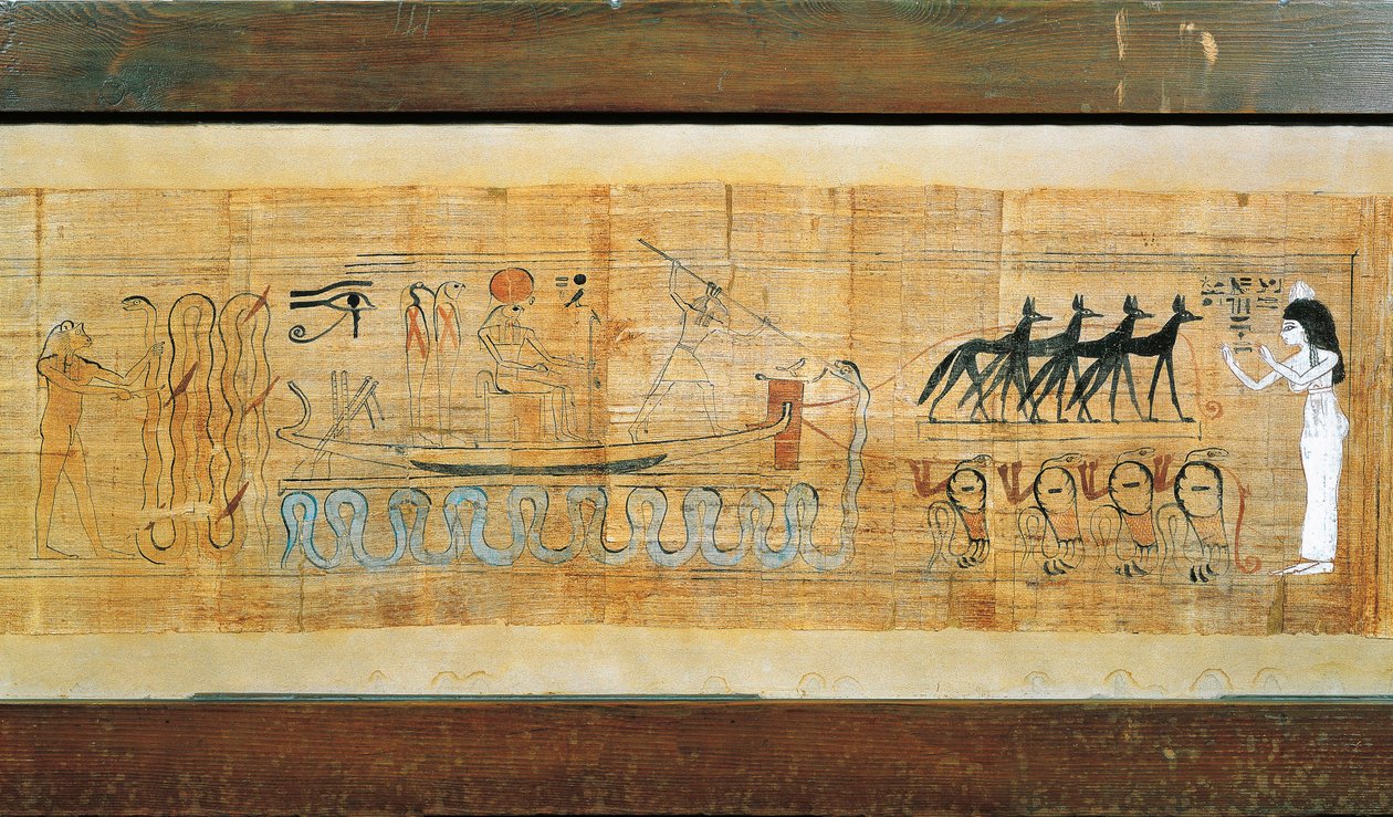 Heruben papyrus, divindade no barco solar de Seth de Egyptian 20th Dynasty
