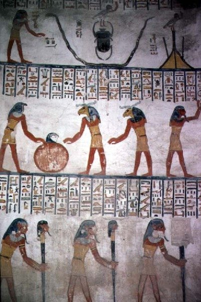 Mural da Câmara I no Túmulo de Ramesses VI, Novo Reino (c.1145-1137 a.C.) (pintura de parede) de Egyptian 20th Dynasty