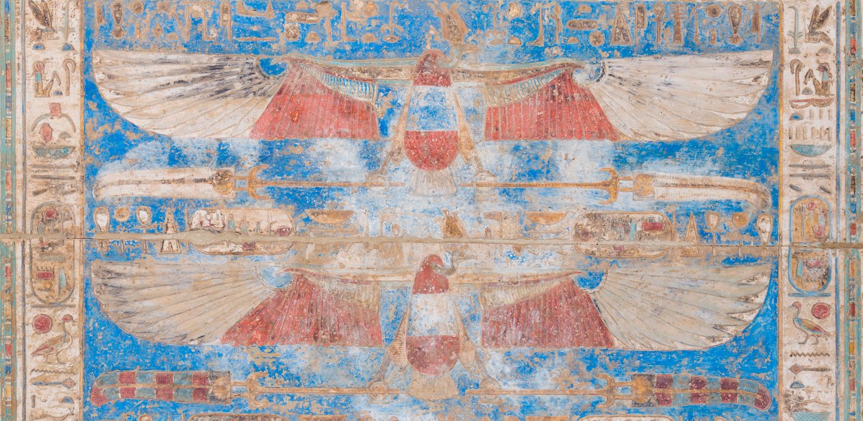 Imagem em relevo pintada na abóbada de Egyptian 20th Dynasty