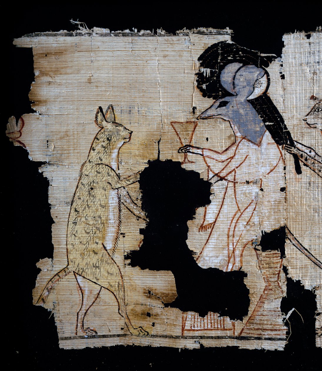 Papiro representando a cena satírica, ca. 1100 aC, datada do reinado de Ramesses IX, Detalhe, Civilização Egípcia, Novo Reino, Dinastia XX de Egyptian 20th Dynasty