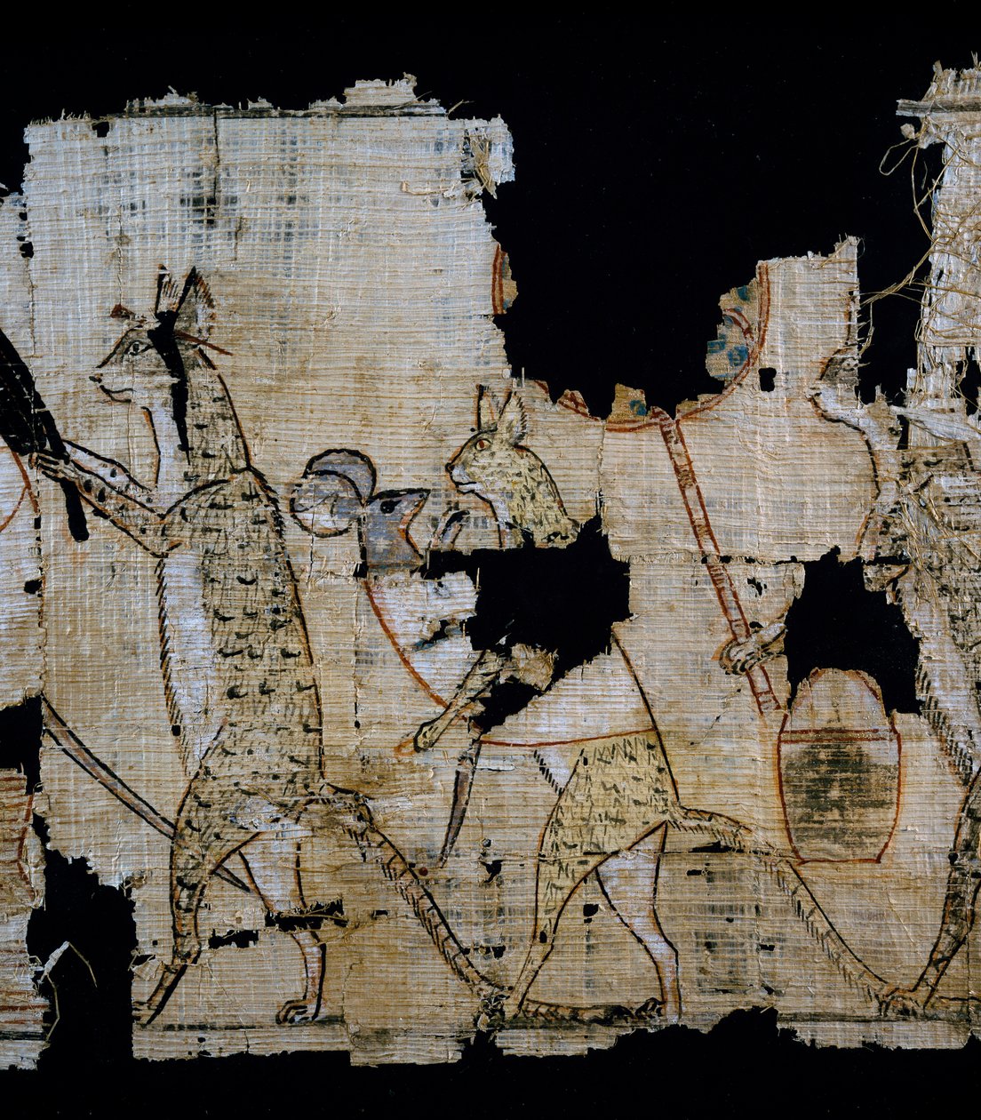 Papiro representando a cena satírica, ca. 1100 aC, datada do reinado de Ramesses IX, Detalhe, Civilização Egípcia, Novo Reino, Dinastia XX de Egyptian 20th Dynasty