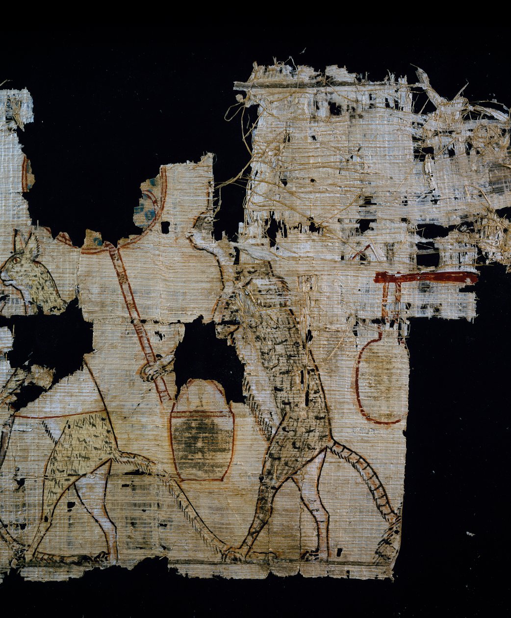 Papiro representando a cena satírica, ca. 1100 aC, datada do reinado de Ramesses IX, Detalhe, Civilização Egípcia, Novo Reino, Dinastia XX de Egyptian 20th Dynasty