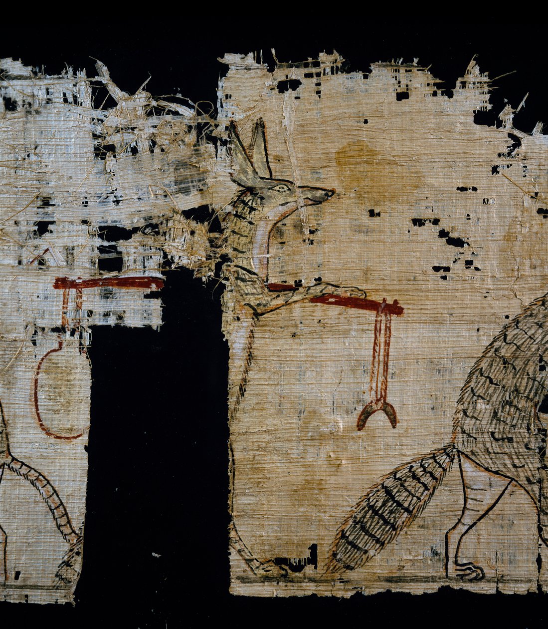 Papiro representando a cena satírica, ca. 1100 aC, datada do reinado de Ramesses IX, Detalhe, Civilização Egípcia, Novo Reino, Dinastia XX de Egyptian 20th Dynasty