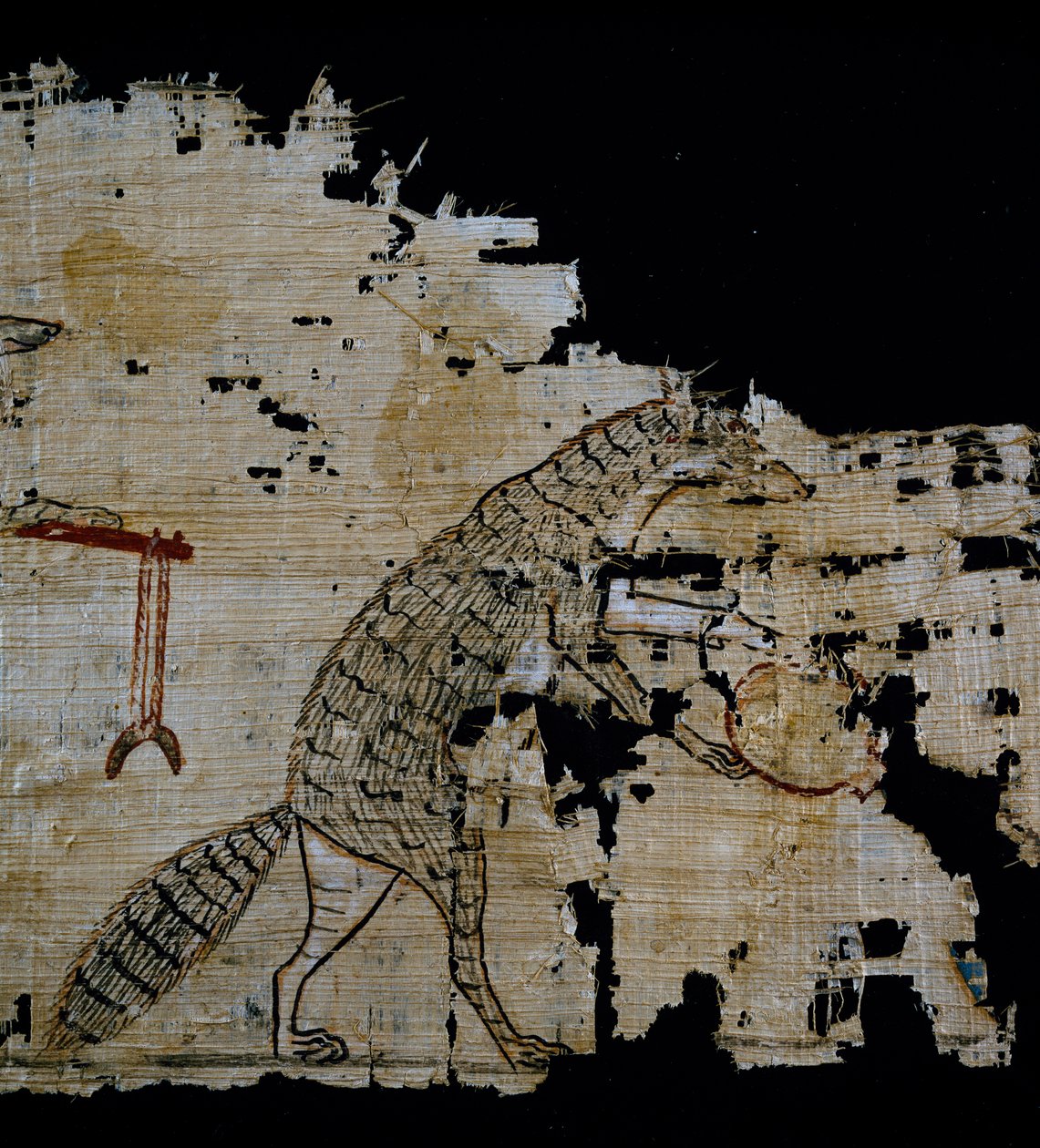 Papiro representando a cena satírica, ca. 1100 aC, datada do reinado de Ramesses IX, Detalhe, Civilização Egípcia, Novo Reino, Dinastia XX de Egyptian 20th Dynasty