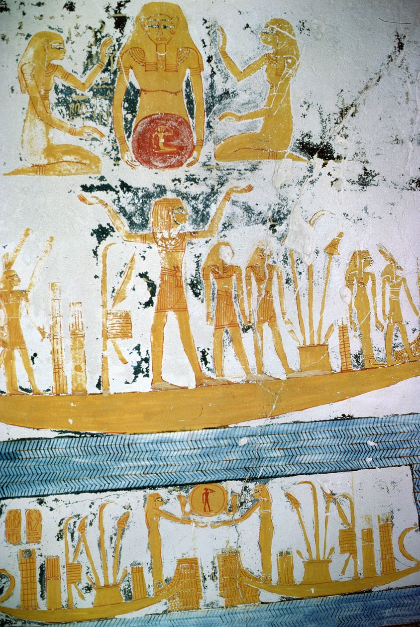 Re no barco da noite, do túmulo de Ramesses VI, reino novo (c.1145-1137 BC) (pintura mural) de Egyptian 20th Dynasty