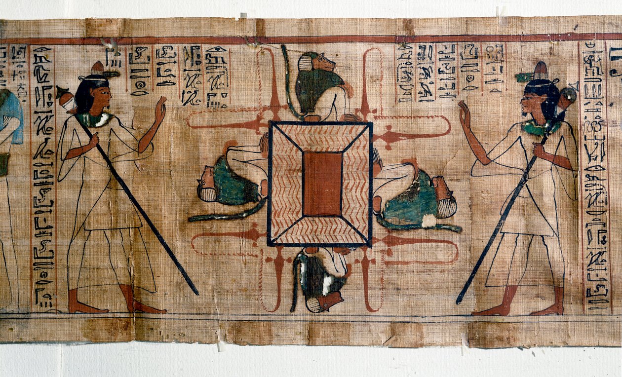 Antiguidade Egípcia: Lago de Fogo para o Inferno. Papiro de um Livro dos Mortos. Papiro da 21ª dinastia de Egyptian 21st Dynasty