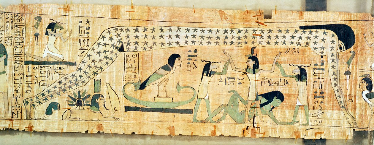 Papiro funerário de Djedkhonsouefankh representando Geb e Nut, Terceiro Período Intermediário (papiro) de Egyptian 21st Dynasty