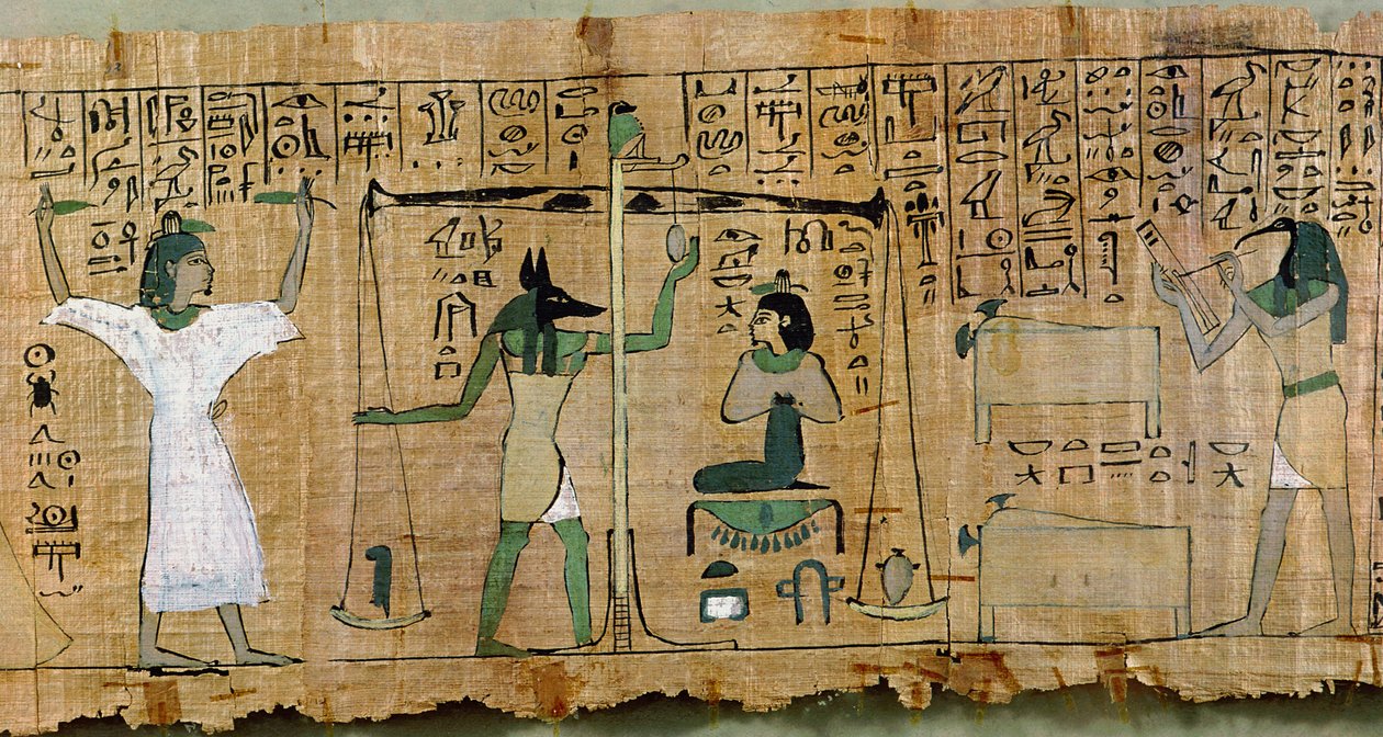 Papiro funerário de Djedkhonsouefankh representando o julgamento do falecido, Terceiro Período Intermediário (papiro) de Egyptian 21st Dynasty