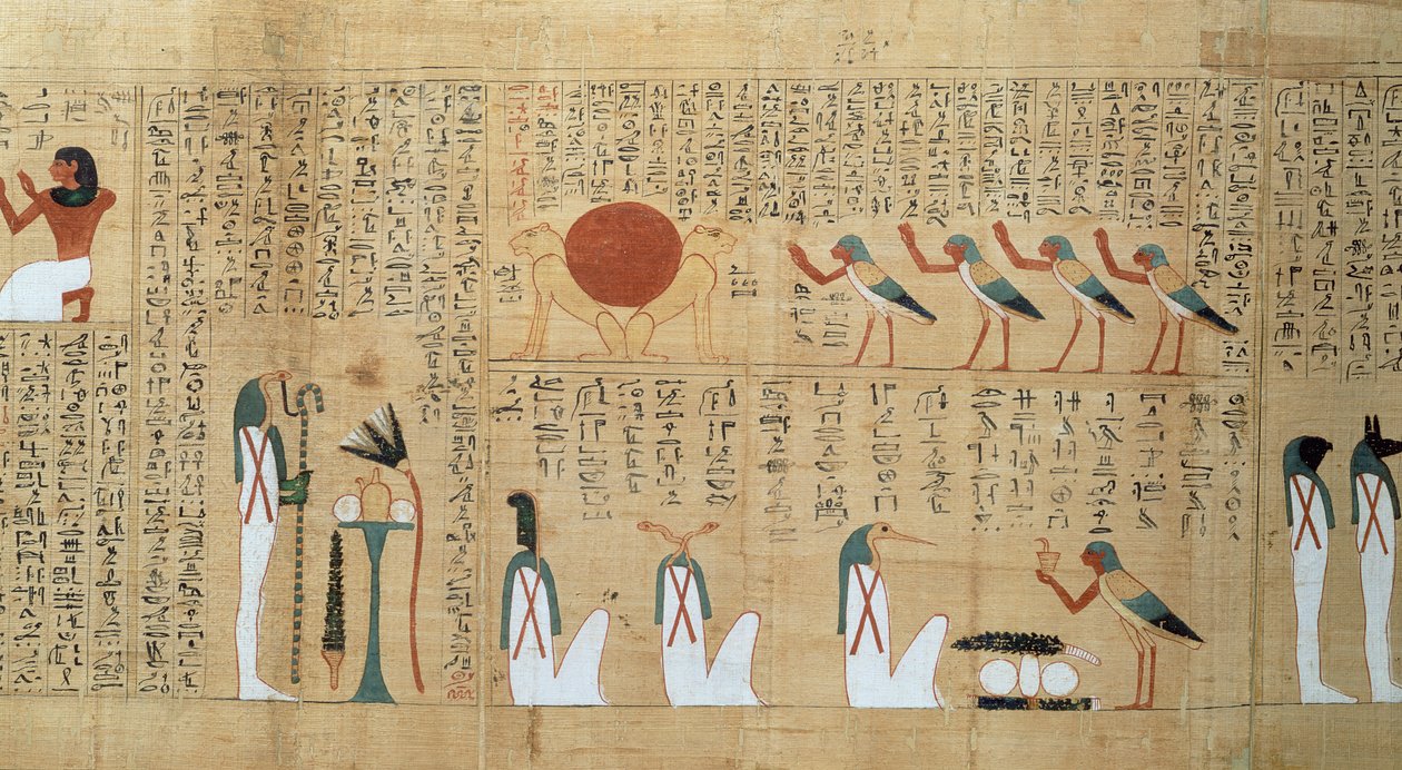 Papiro mitológico de Imenemsaouf, Terceiro Período Intermediário, c.1000 aC (papiro pintado) (detalhe) de Egyptian 21st Dynasty