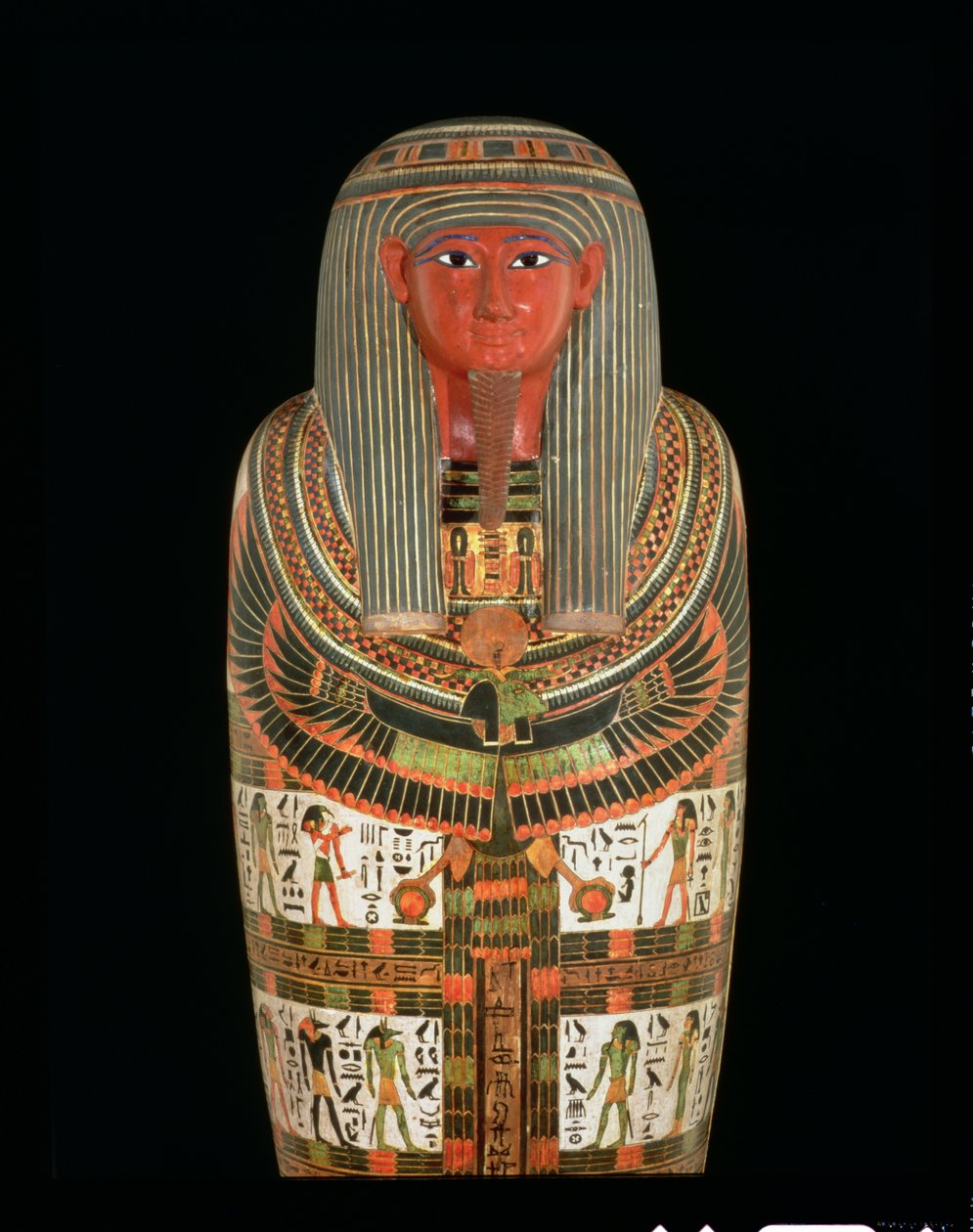 Mummy Cartonnage of Nespanetjerepenere, detalhe, provavelmente de Tebas, Terceiro Período Intermediário (linho ou papiro misturado com gesso, pintado) (detalhe de 104182) de Egyptian 22nd Dynasty