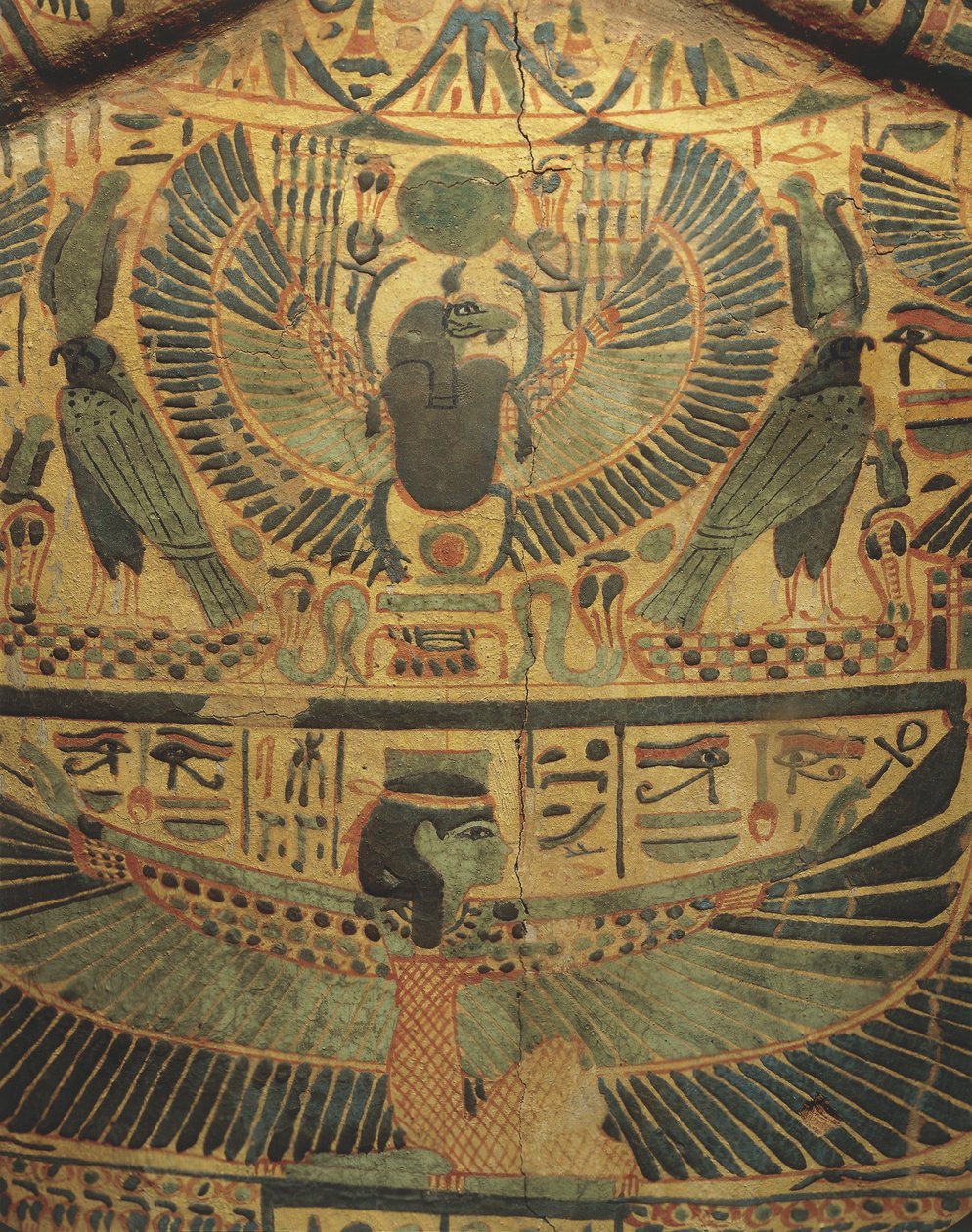 Capa de múmia com divindade alada protegendo o escaravelho, símbolo da eternidade de Egyptian 22nd Dynasty