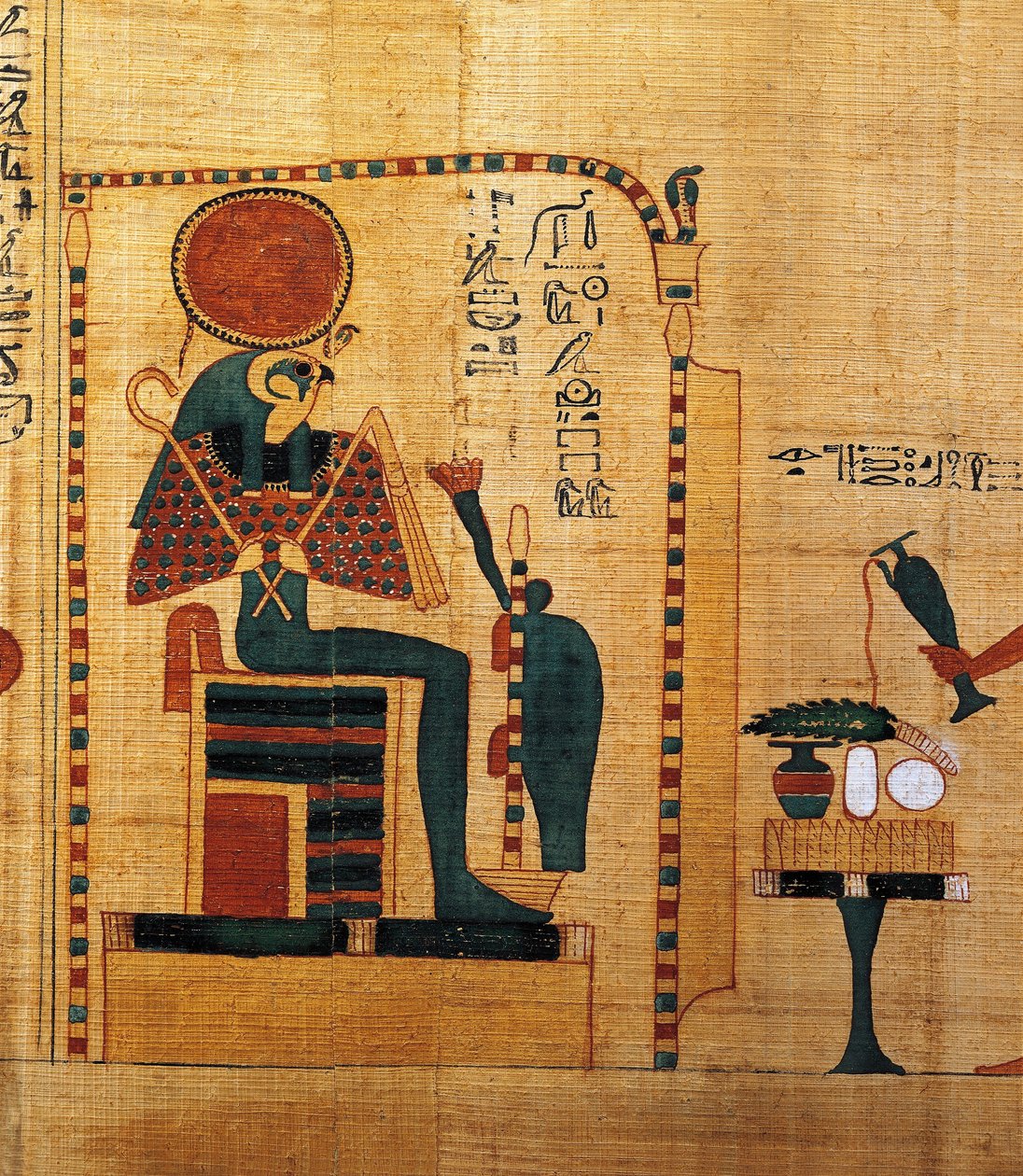 Papiro mitológico de Imenemsauf, portador principal de Amon. Detalhe: deus Ra-Harakhti de Egyptian 22nd Dynasty
